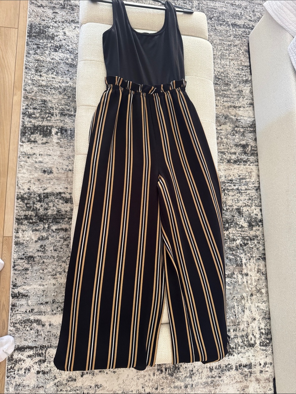 As U Wish Black Jumpsuit with Tan and Cream Stripes